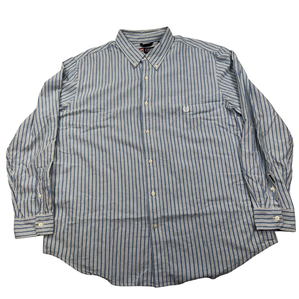 Chaps Mens Striped Button Down Shirt Long Sleeve Striped Oxford Blue XXL Y2K
